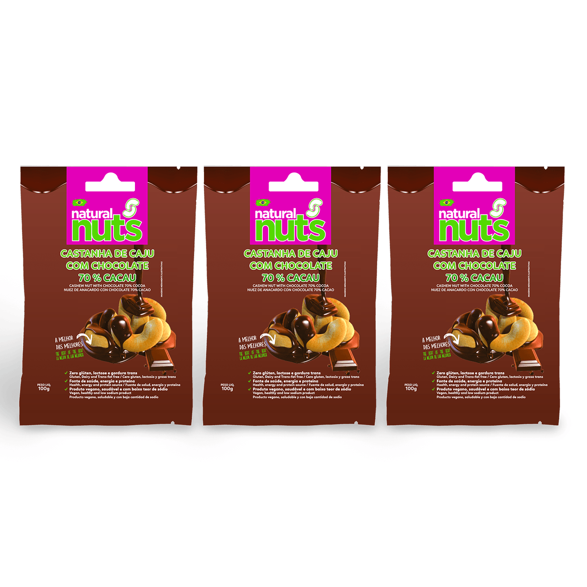 Castanha de Caju com Chocolate 70% Cacau | Pct 100g - Natural Nuts