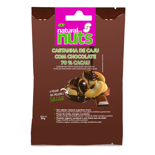 Castanha de Caju com Chocolate 70% Cacau | Pct 50g - Natural Nuts