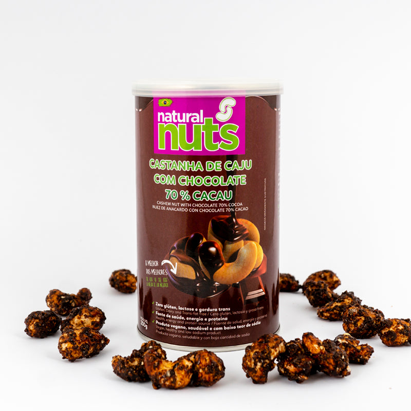 Kit 6x Latas 200g Castanha de Caju com Chocolate 70% Cacau